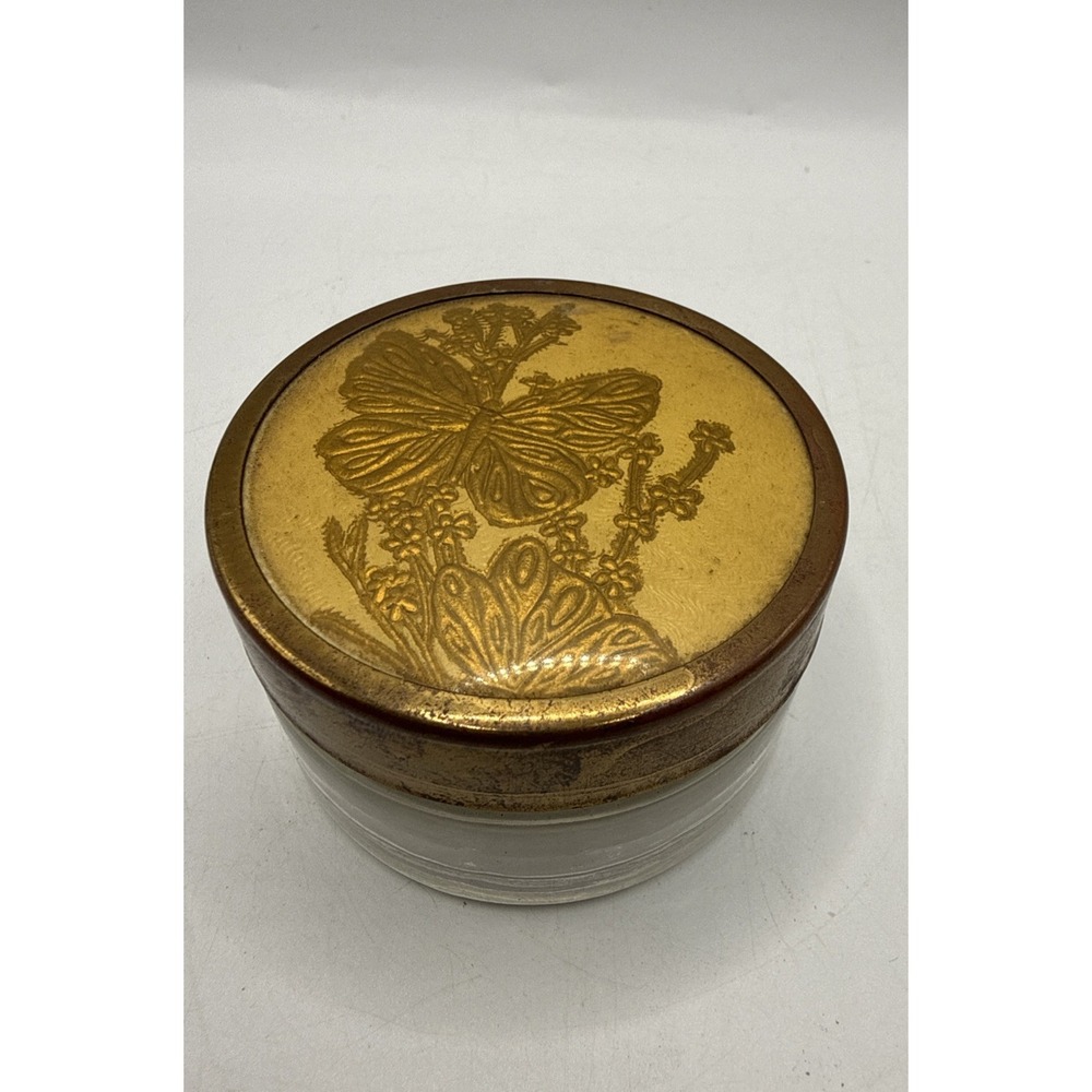 Vintage Art Deco Glass Trinket Box Metal lid Dresser Vanity Powder Jar‎ Floral